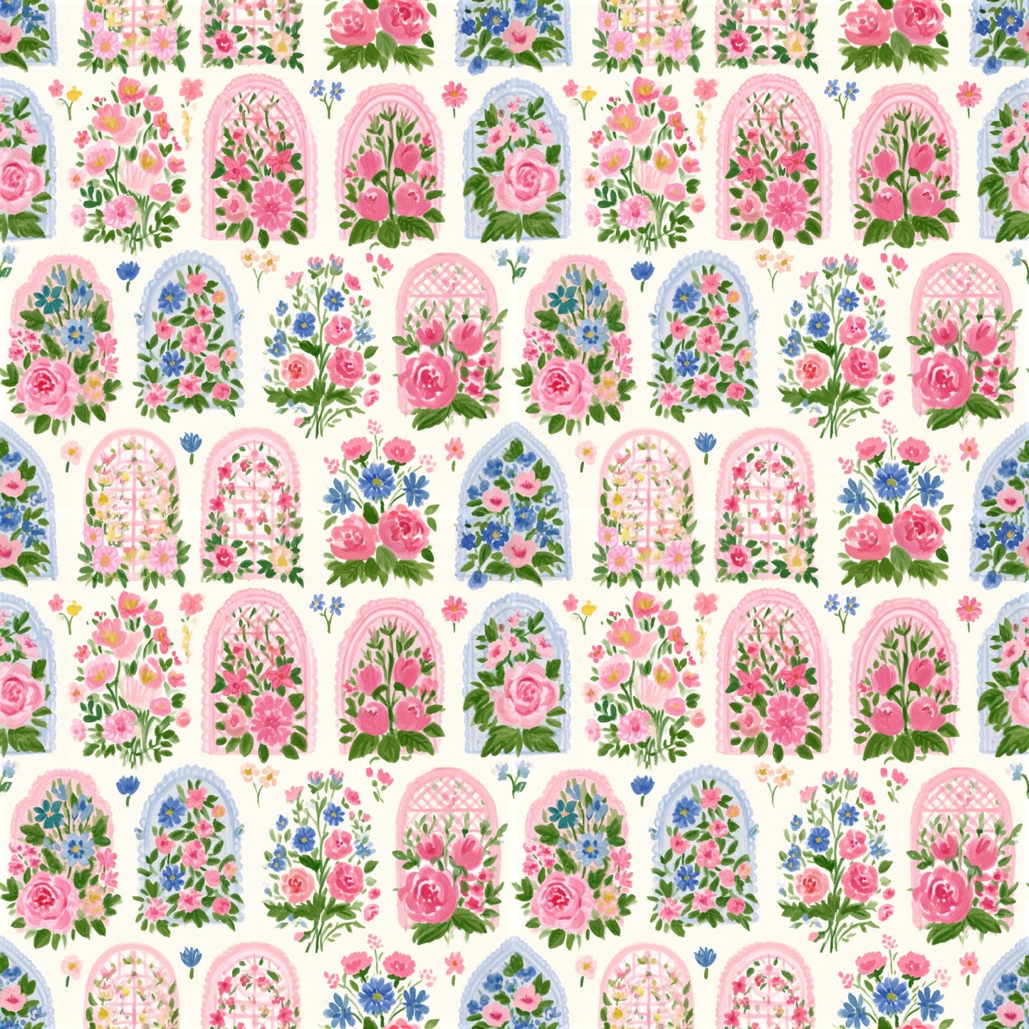 Pretty Floral Trellis Digital Seamless Pattern