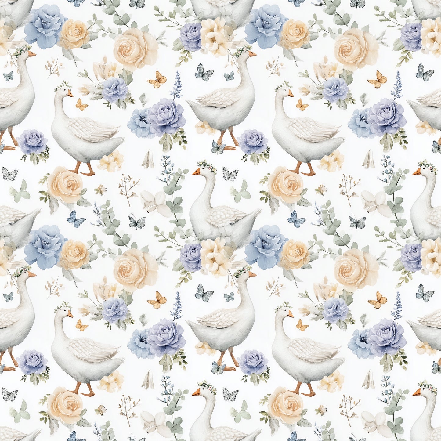Pretty Geese Garden Digital Seamless Pattern