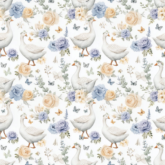 Pretty Geese Garden Digital Seamless Pattern