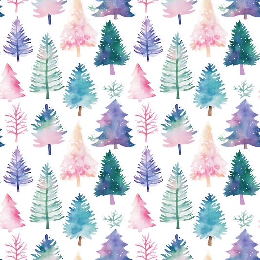 Pastel Christmas Trees Digital Seamless Pattern