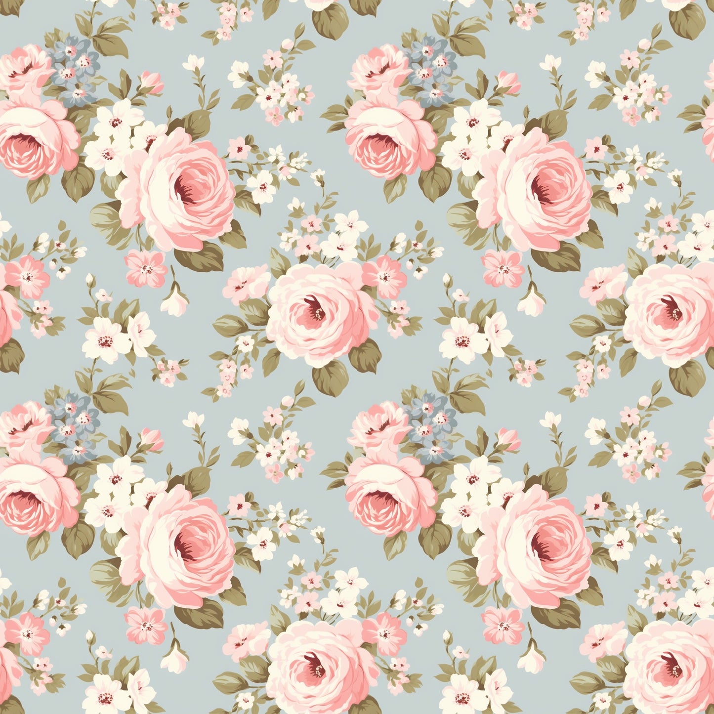 Pretty Pink Roses Digital Seamless Pattern