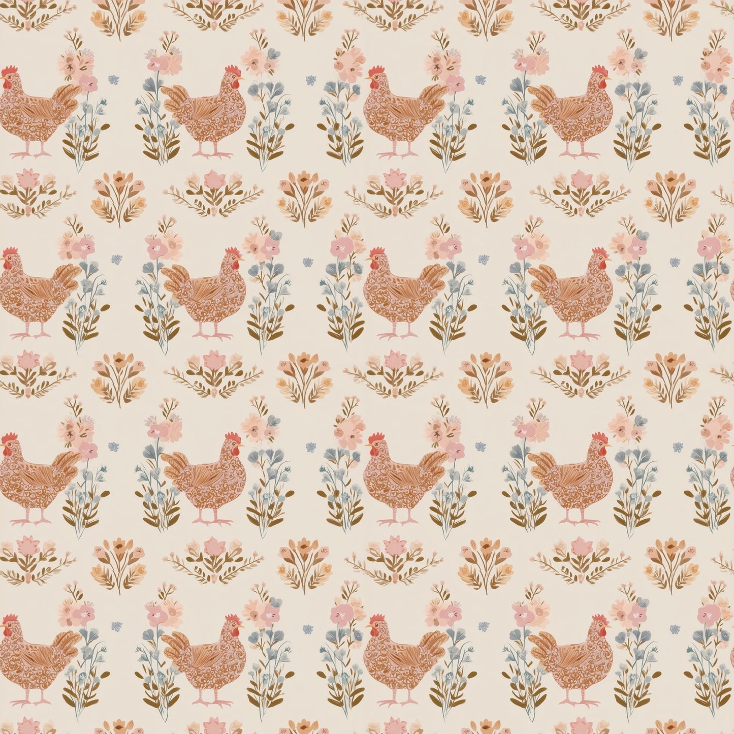 Pretty Vintage Hens Digital Seamless Pattern