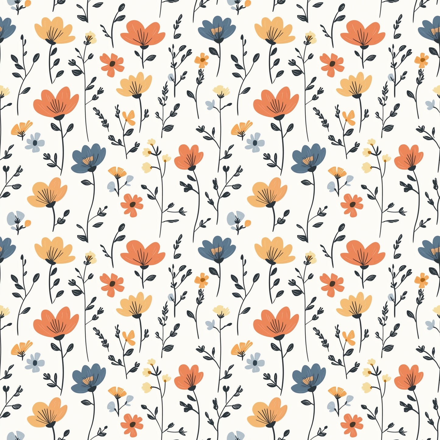 Primary Blooms Digital Seamless Pattern