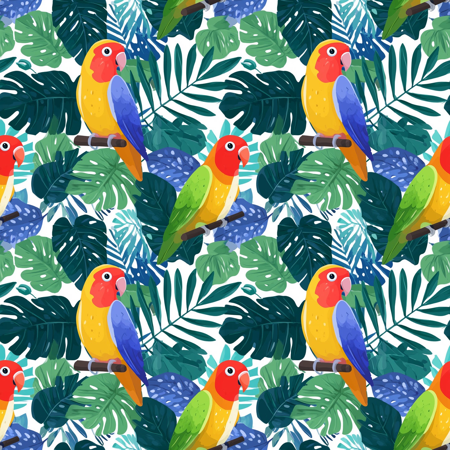 Primary Lovebirds Digital Seamless Pattern