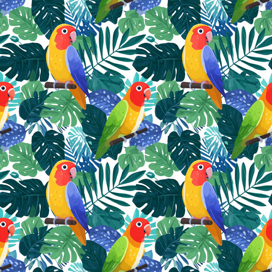 Primary Lovebirds Digital Seamless Pattern