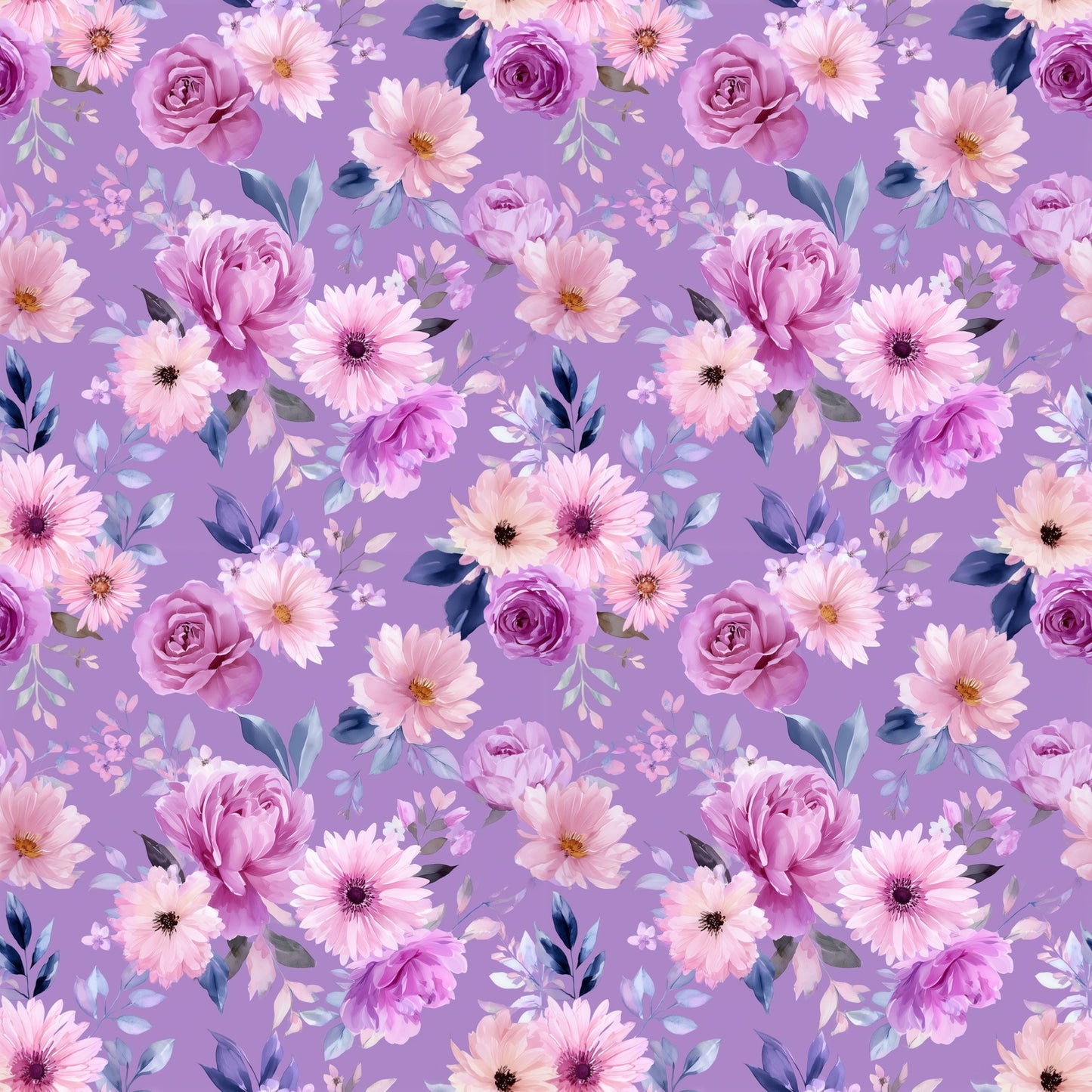 Purple Blossoms Digital Seamless Pattern