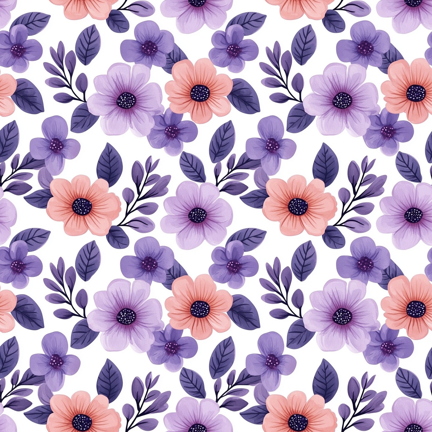 Purple Pink Floral Digital Seamless Pattern