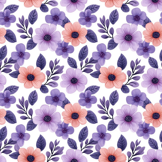Purple Pink Floral Digital Seamless Pattern