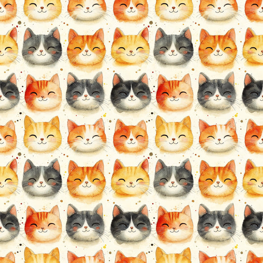 Purring Cats Digital Seamless Pattern