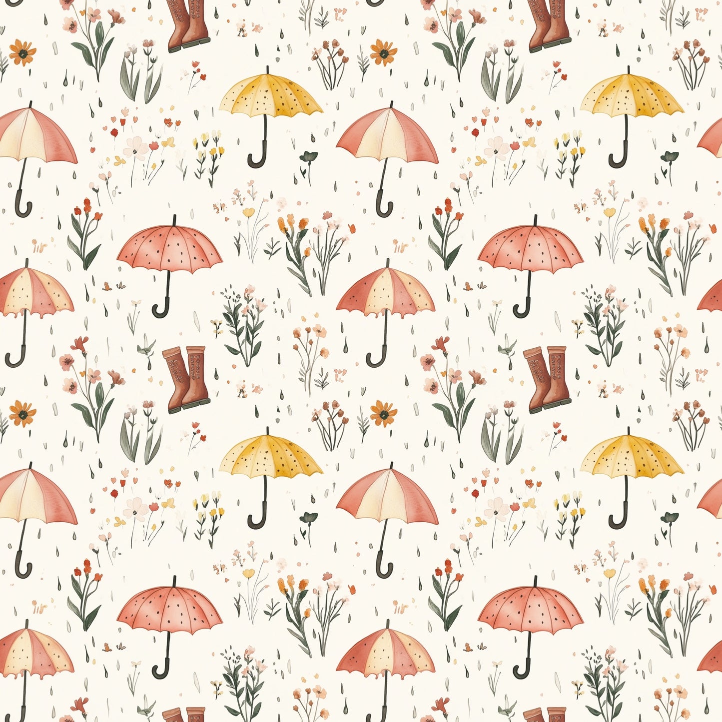 Rainy Spring Umbrellas Digital Seamless Pattern