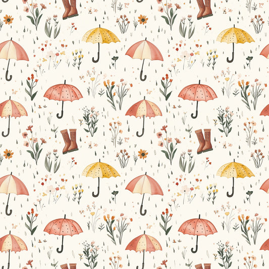 Rainy Spring Umbrellas Digital Seamless Pattern