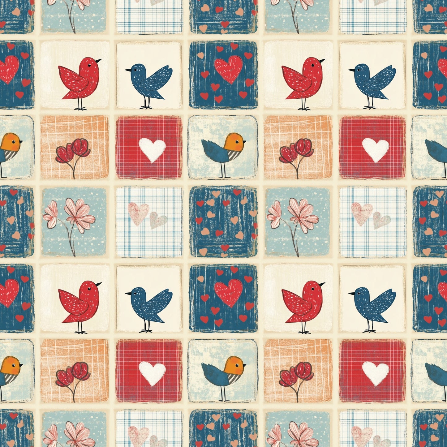Red Blue Shabby Quilt Patchwork Digital Seamless Pattern