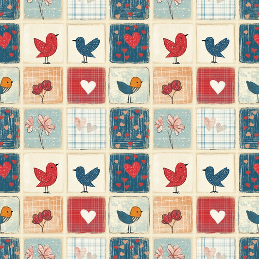 Red Blue Shabby Quilt Patchwork Digital Seamless Pattern