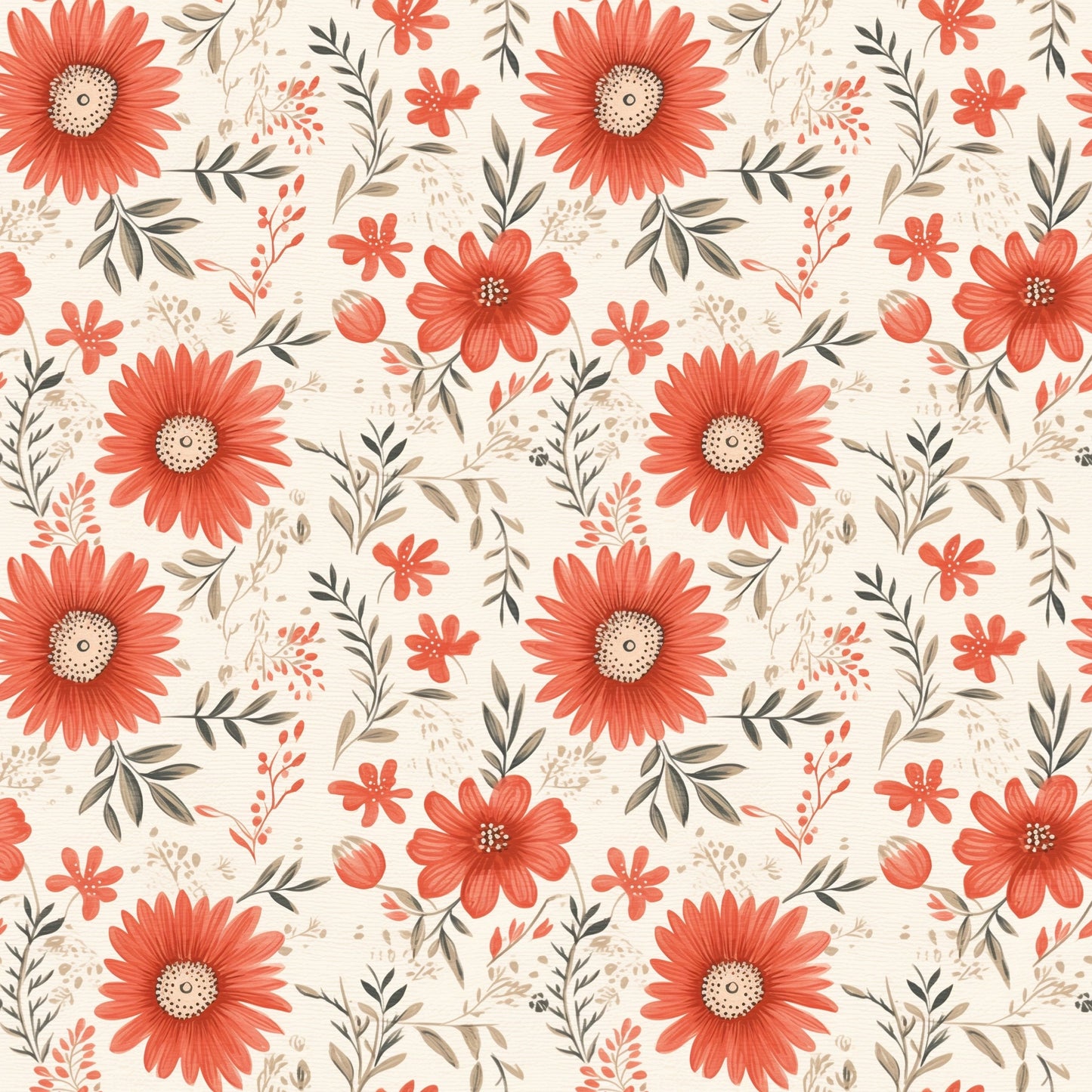 Red Flowers Digital Seamless Pattern