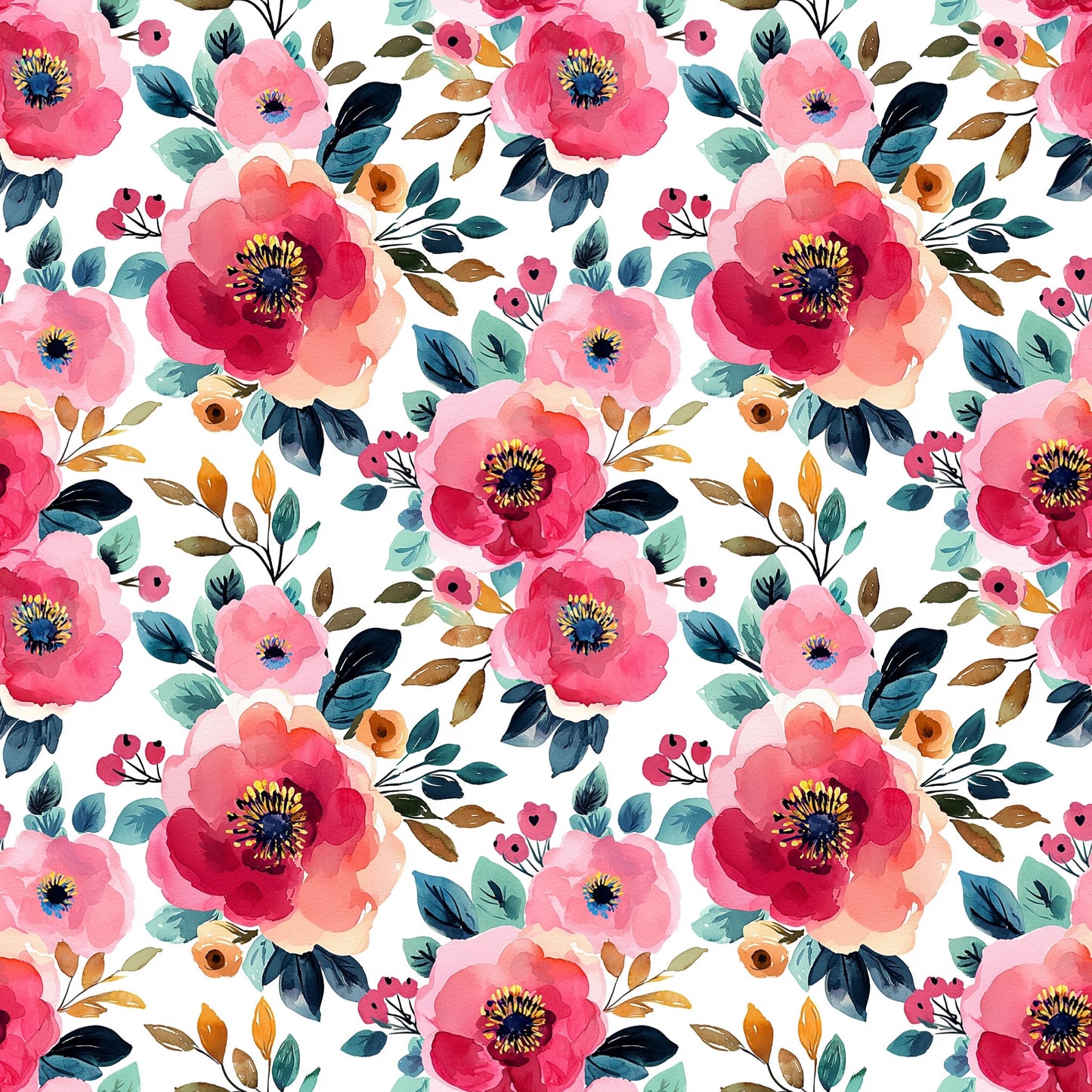 Red Pink Green Watercolour Digital Seamless Pattern