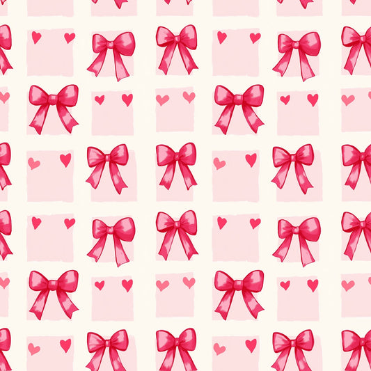 Red Ribbon Hearts Digital Seamless Pattern