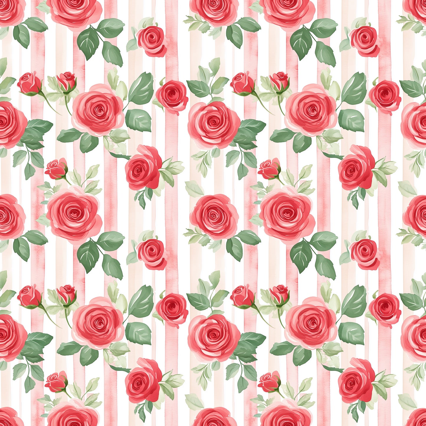 Red Roses & Stripes Digital Seamless Pattern