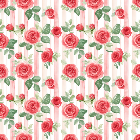 Red Roses & Stripes Digital Seamless Pattern
