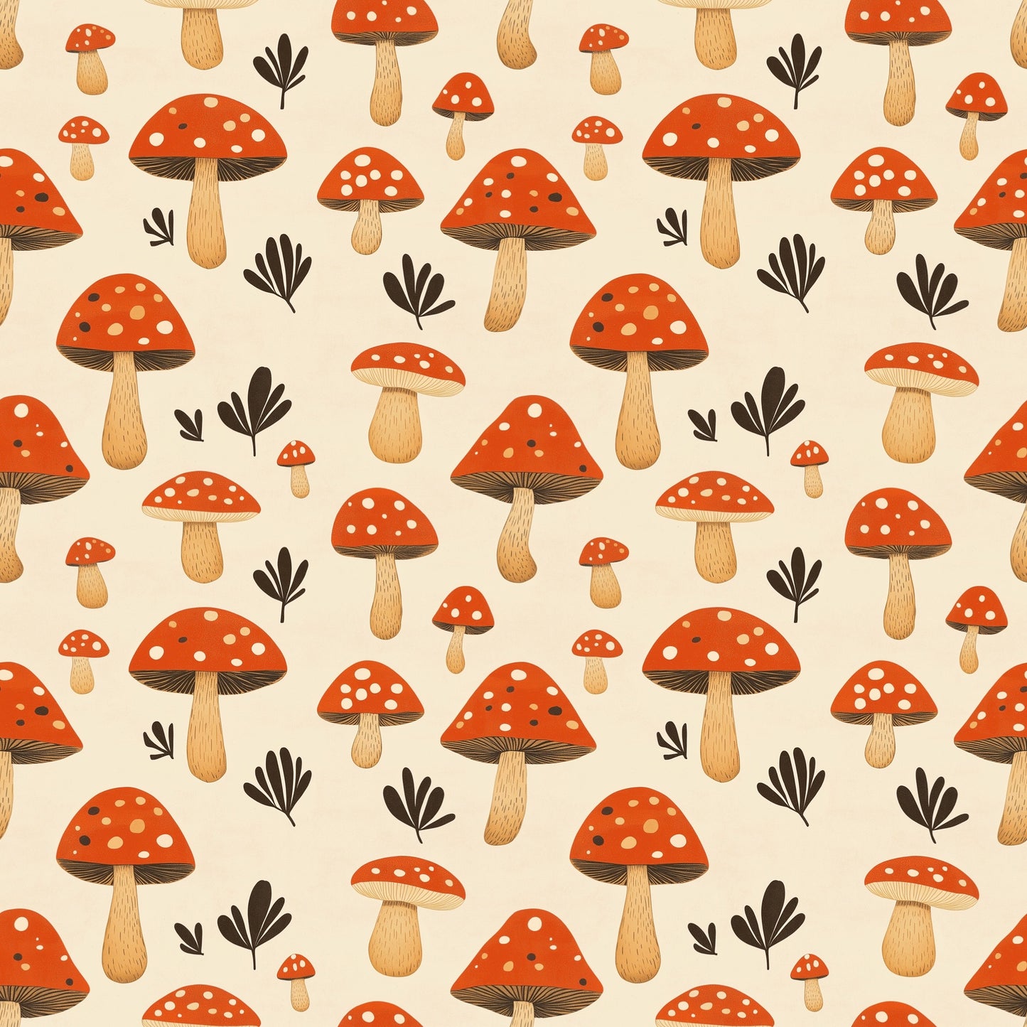 Red Toadstools Digital Seamless Pattern