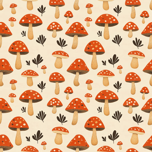 Red Toadstools Digital Seamless Pattern