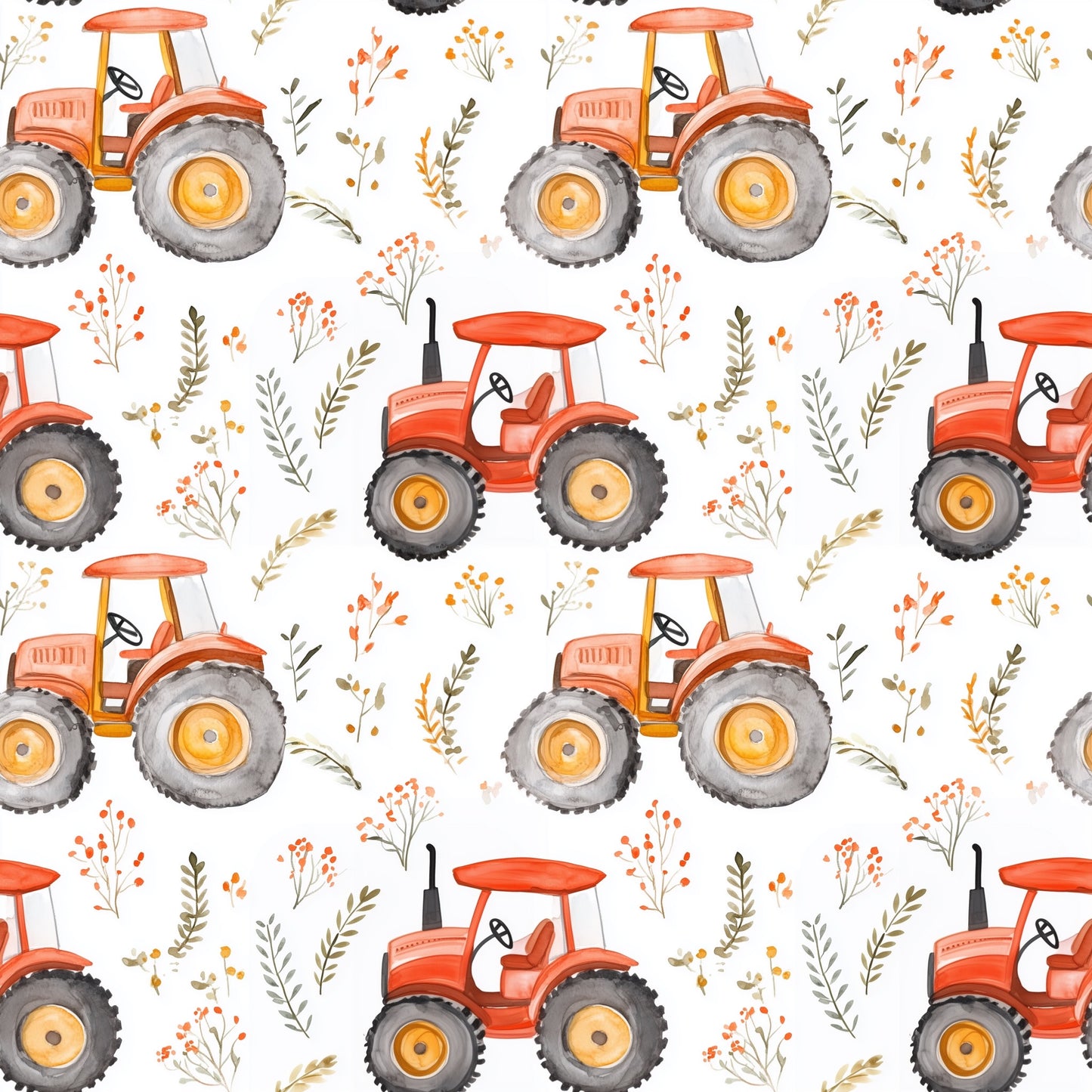 Red Tractors Digital Seamless Pattern