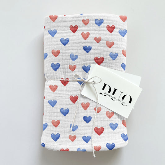 4th July Red & Blue Hearts Digital Seamless Pattern