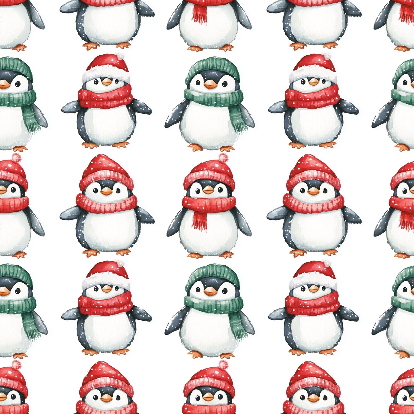 Red & Green Penguins Digital Seamless Pattern