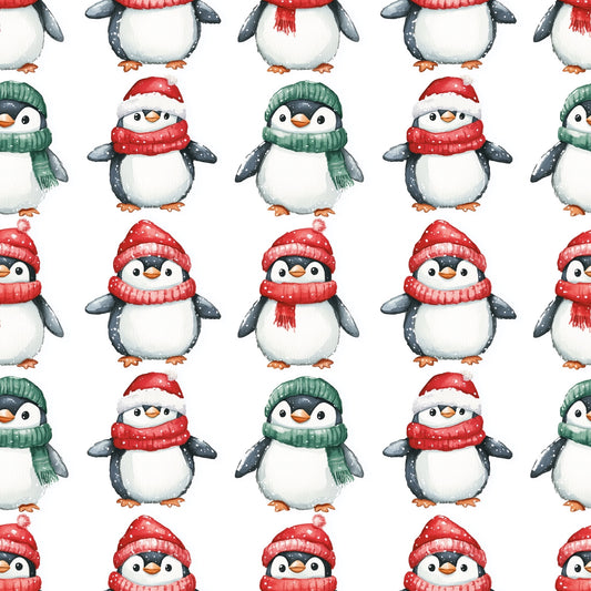 Red & Green Penguins Digital Seamless Pattern