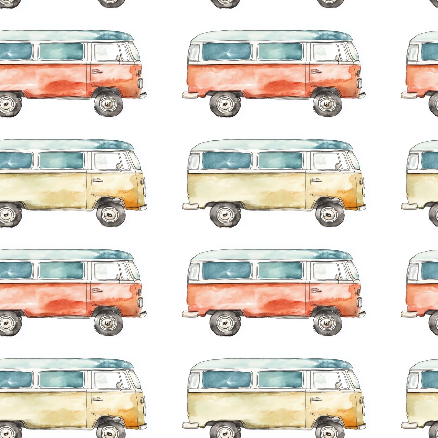 Red & Yellow Campers Digital Seamless Pattern