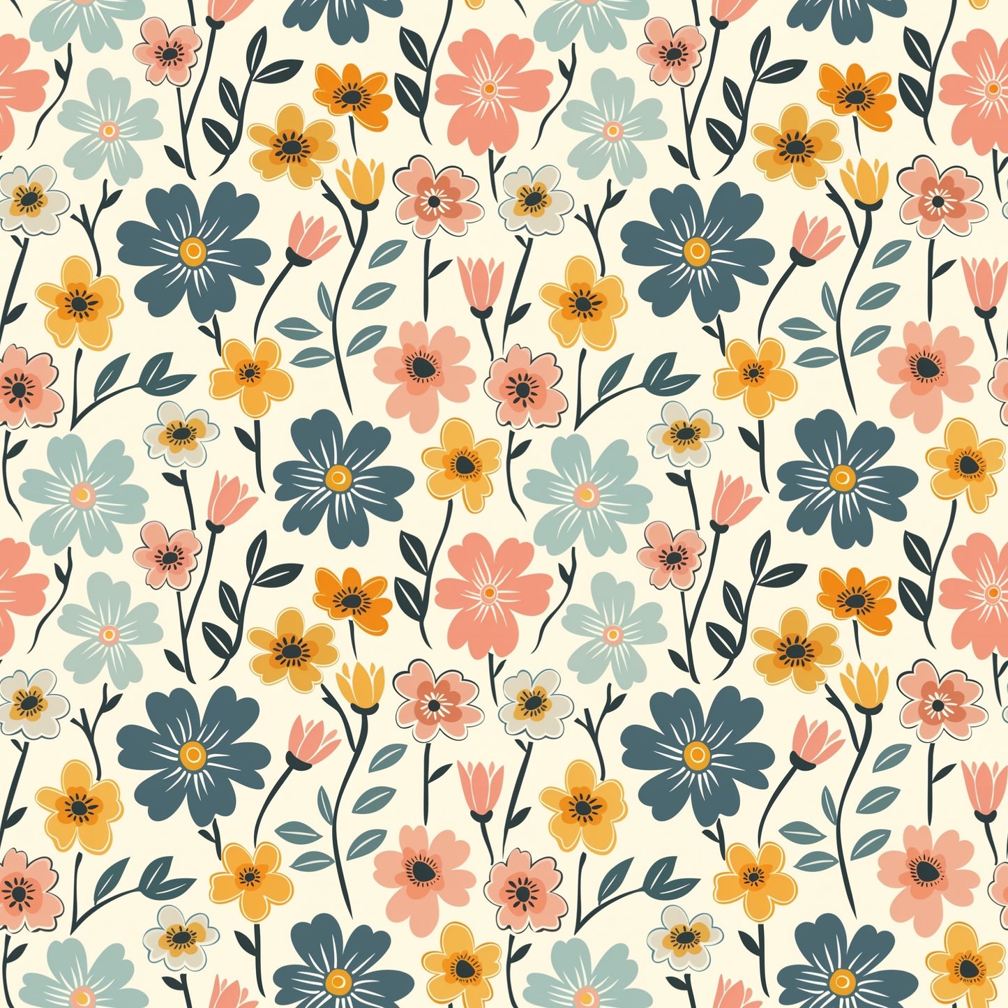 Retro Floral Digital Seamless Pattern