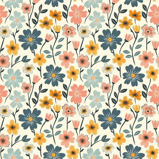 Retro Floral Digital Seamless Pattern