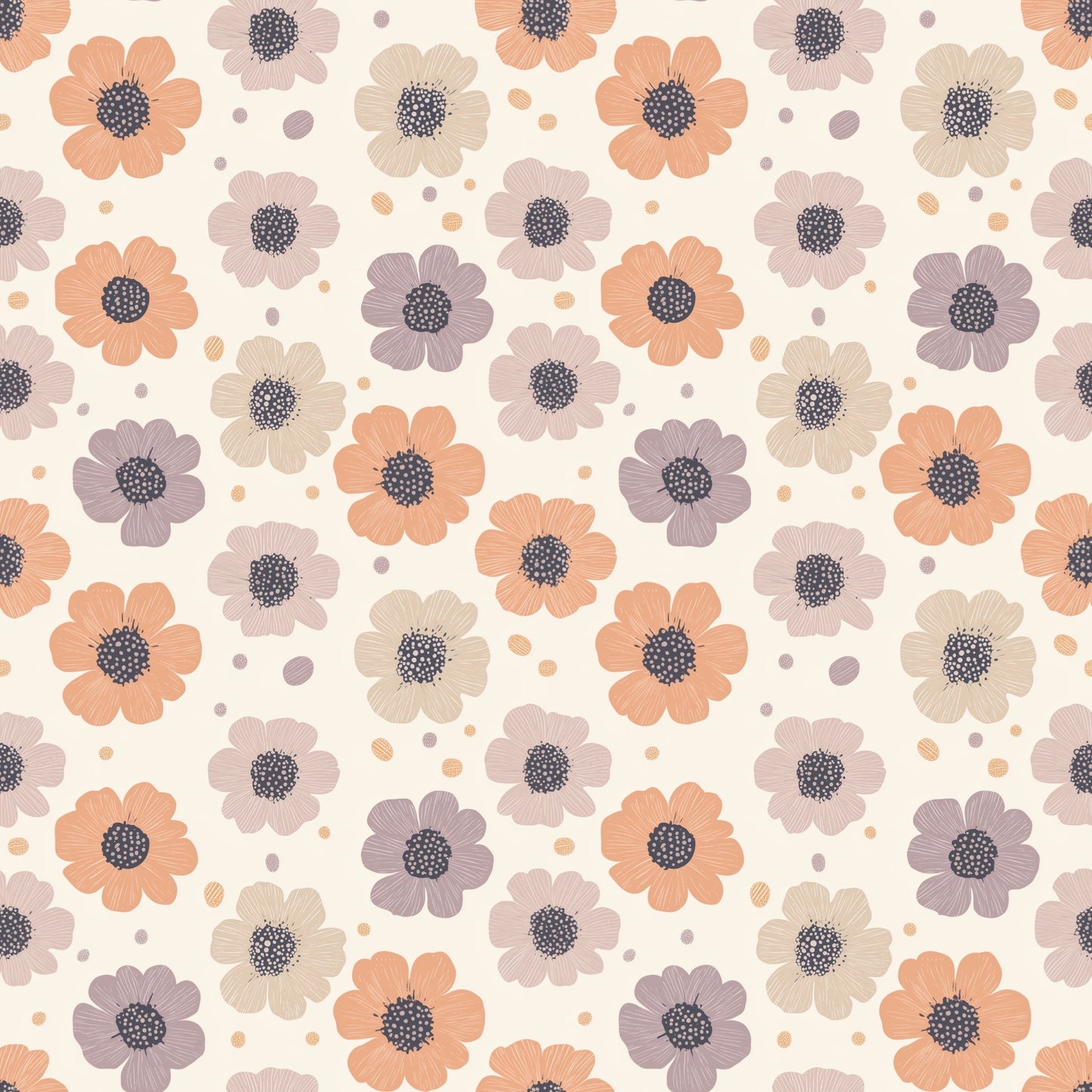 Retro Flower Heads Digital Seamless Pattern