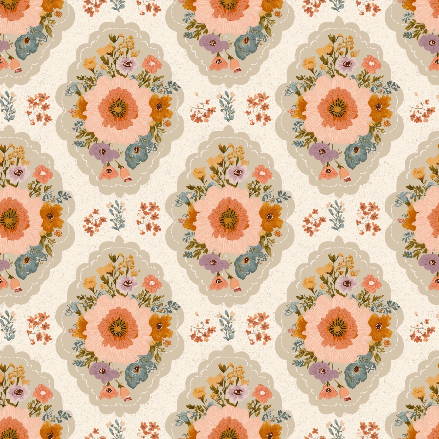 Retro Flower Patches Digital Seamless Pattern