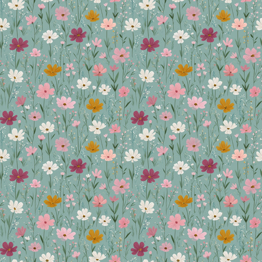 Retro Pink Green Floral Digital Seamless Pattern