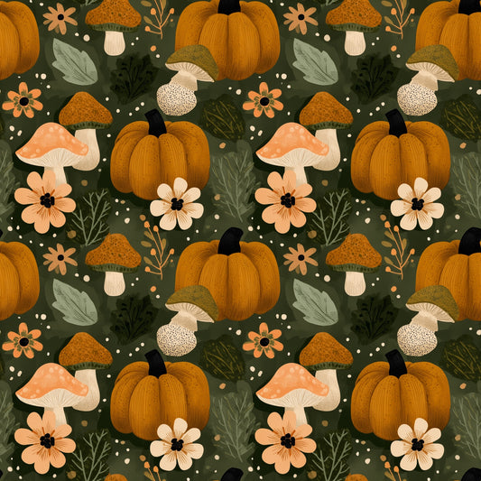 Retro Pumpkins & Toadstools Digital Seamless Pattern