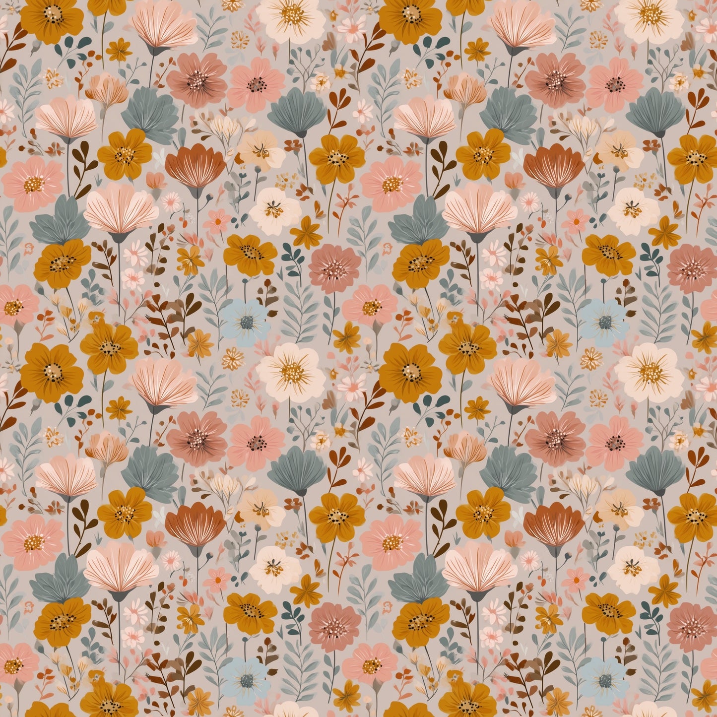 Retro Spring Floral Digital Seamless Pattern