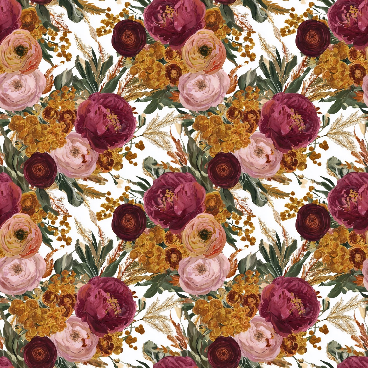 Rich Autumn Floral Digital Seamless Pattern