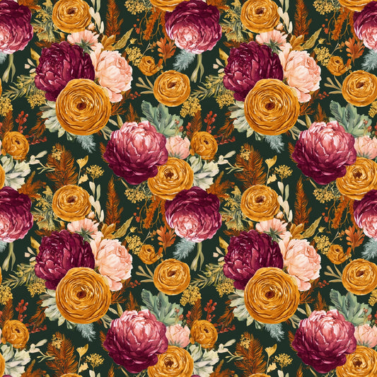 Rich Autumn Flowers Digital Seamless Pattern