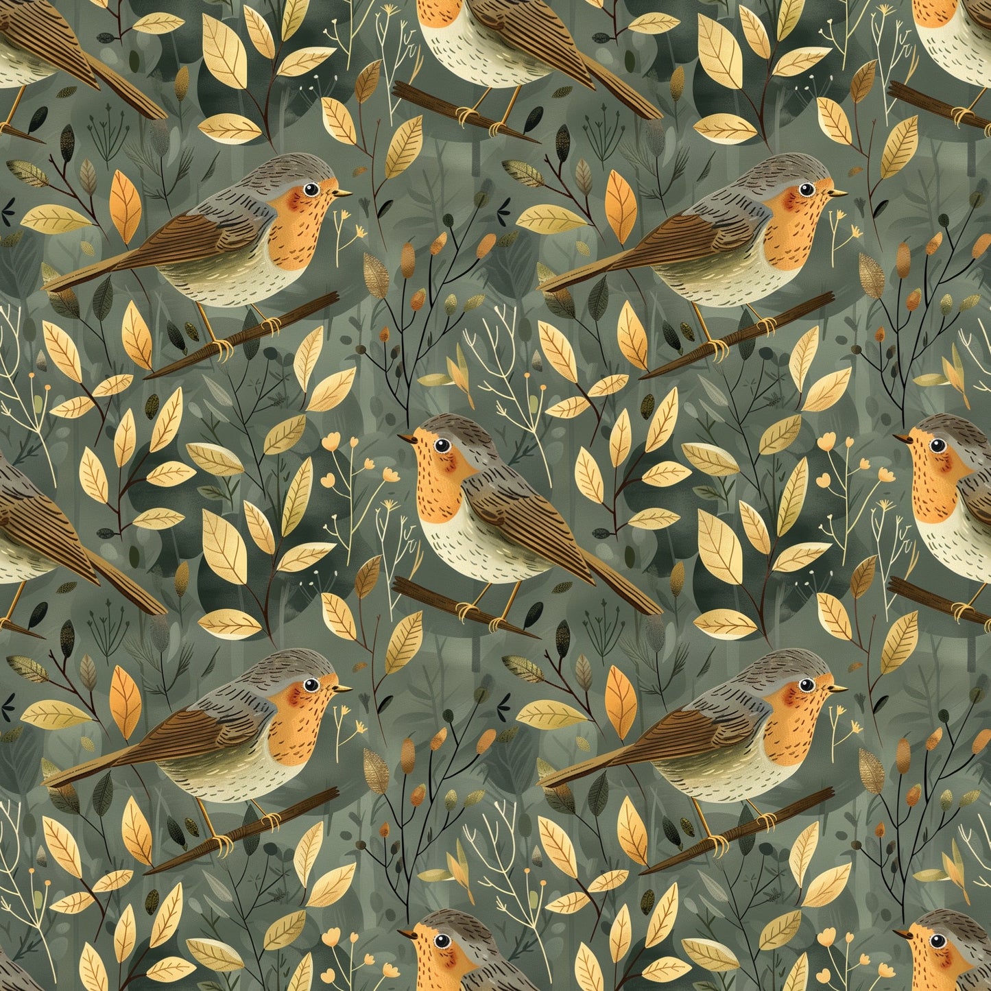 Robins Digital Seamless Pattern