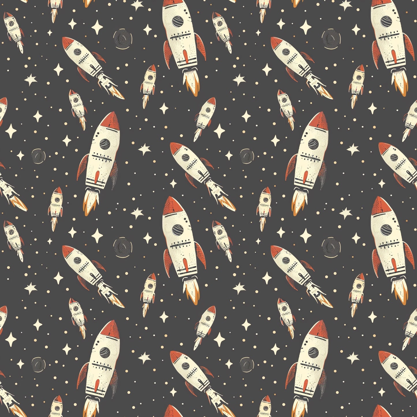 Space Rockets Digital Seamless Pattern