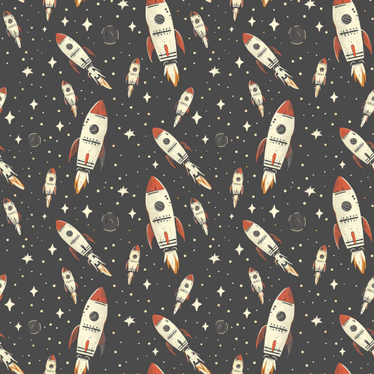 Space Rockets Digital Seamless Pattern