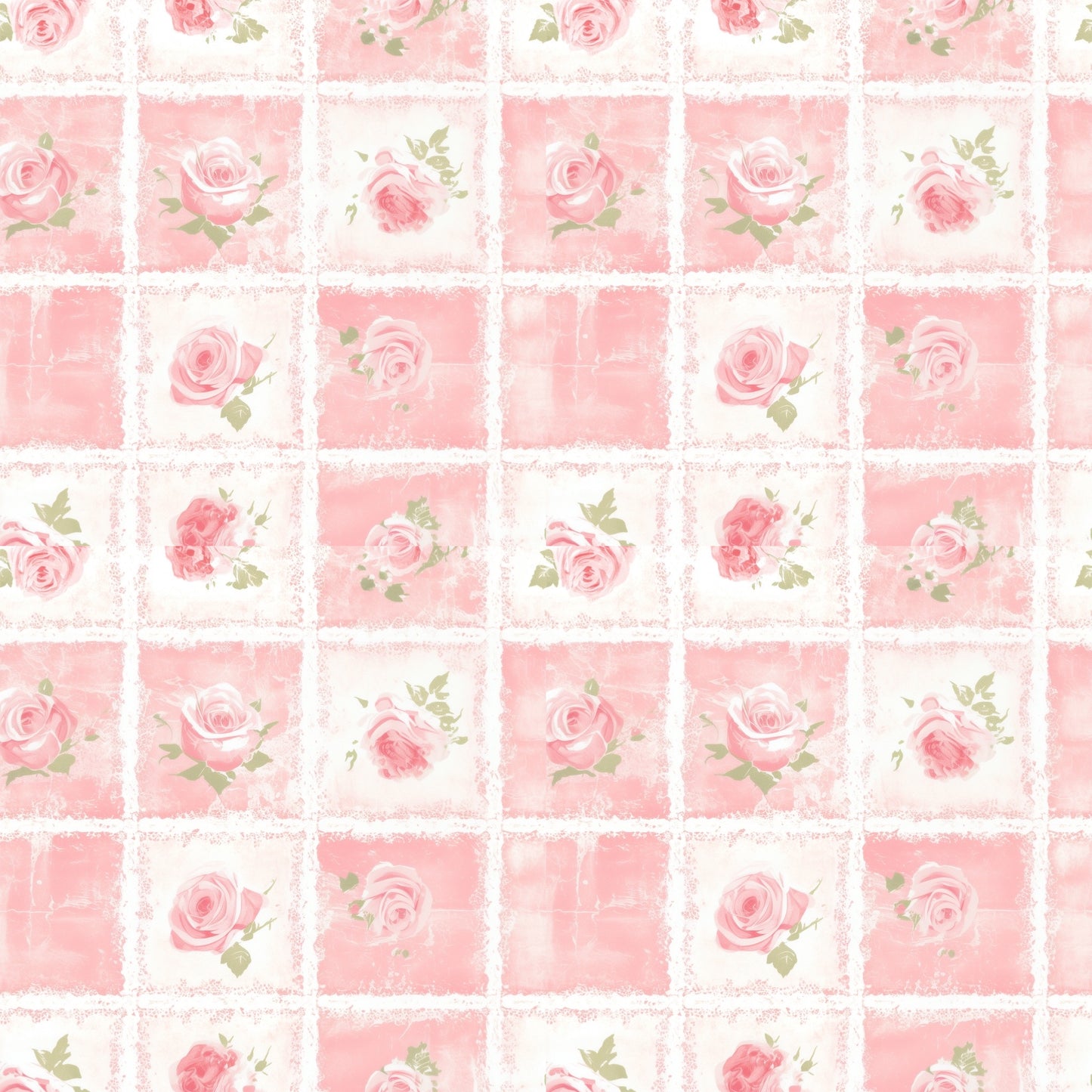 Pink Roses Patchwork Quilt Digital Seamless Pattern