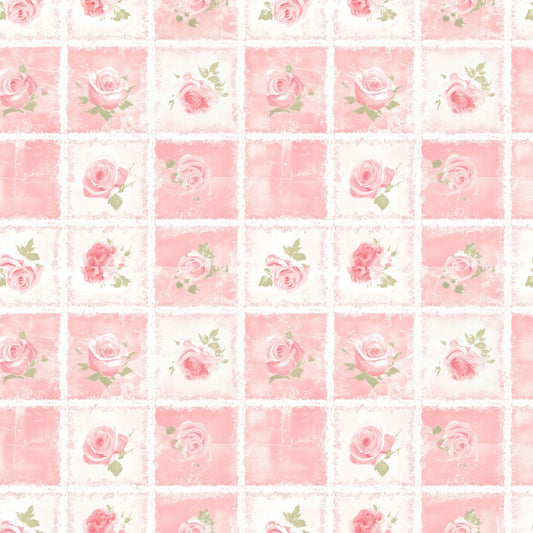 Pink Roses Patchwork Quilt Digital Seamless Pattern