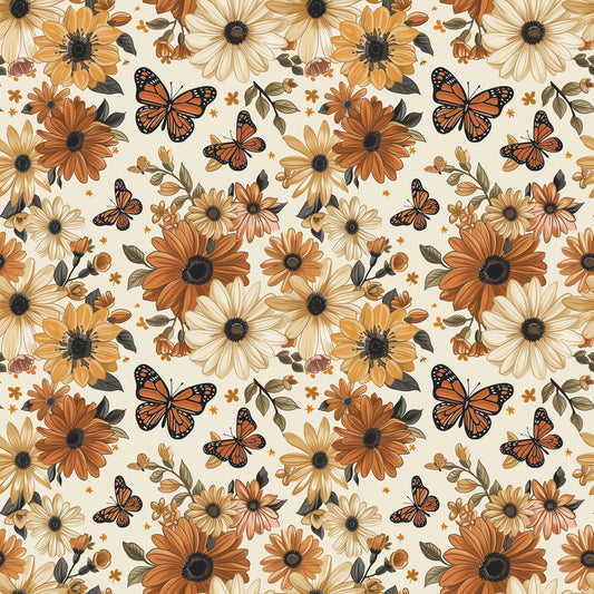 Rust Fall Butterflies & Flowers Digital Seamless Pattern