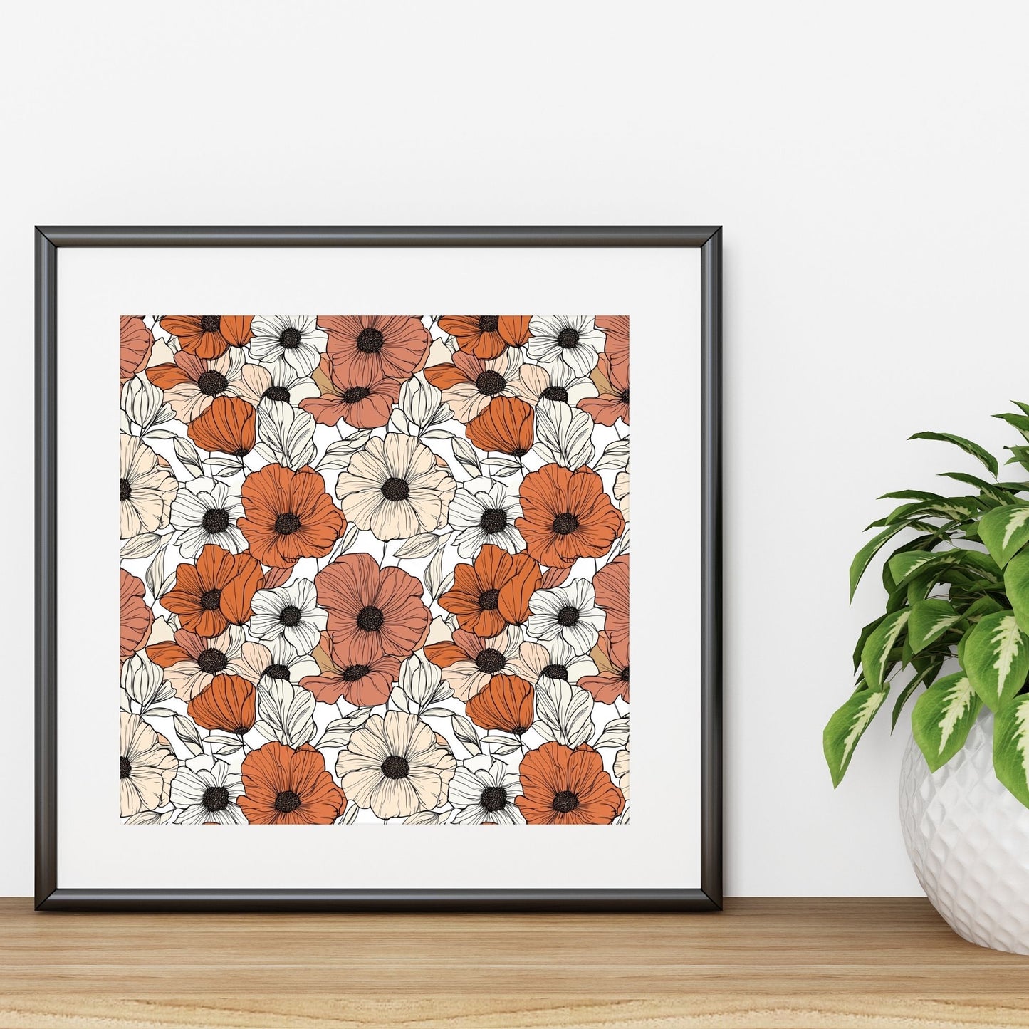 Rust Flowers Digital Seamless Pattern