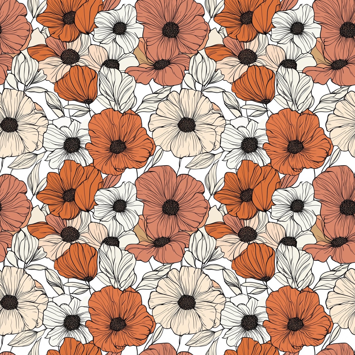 Rust Flowers Digital Seamless Pattern