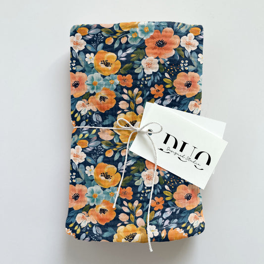 Rust Navy Floral Blooms Digital Seamless Pattern