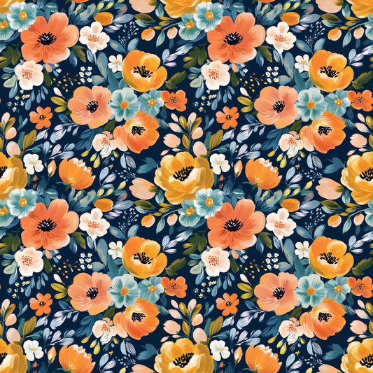 Rust Navy Floral Blooms Digital Seamless Pattern