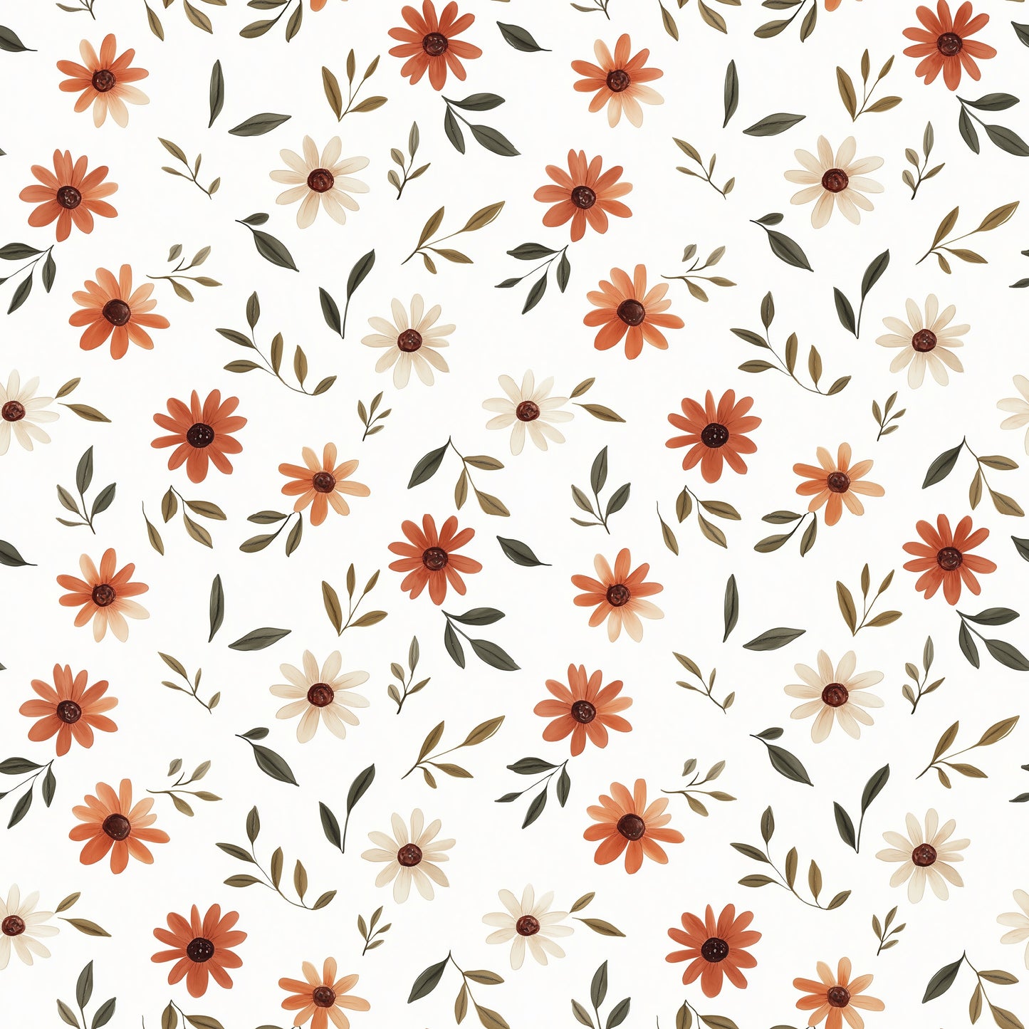 Rust & Coral Blooms Digital Seamless Pattern