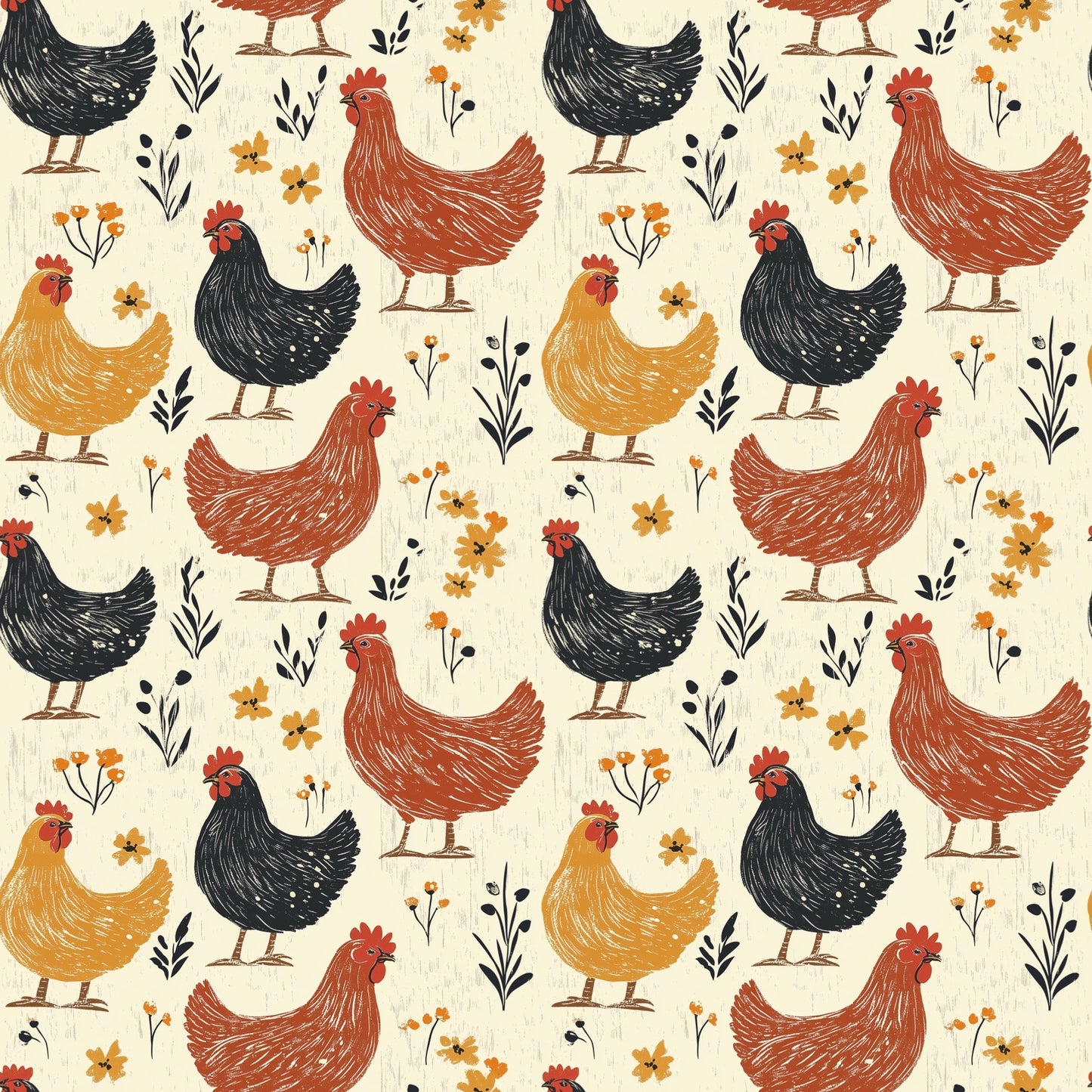 Rustic Chickens Digital Seamless Pattern